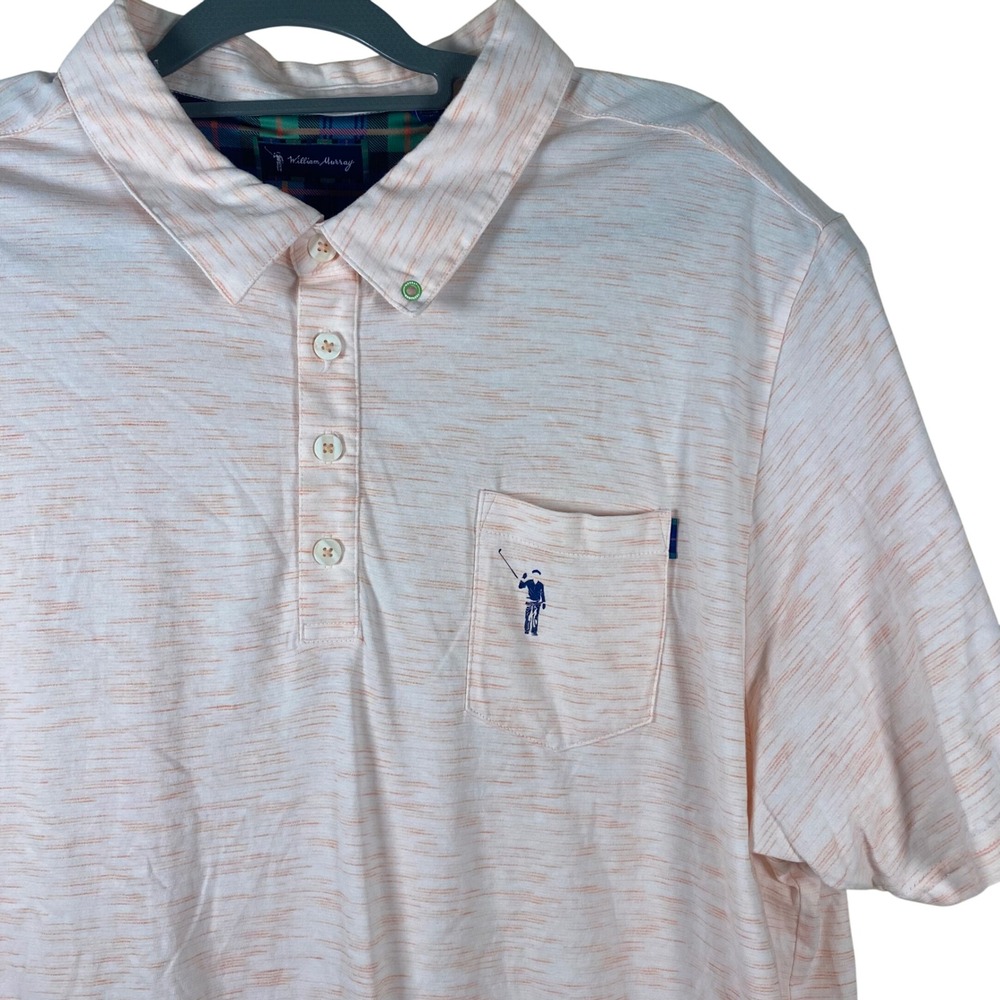 William Murray Golf Polo Shirt Pink Pocket Short Sleeve Button Up Size L